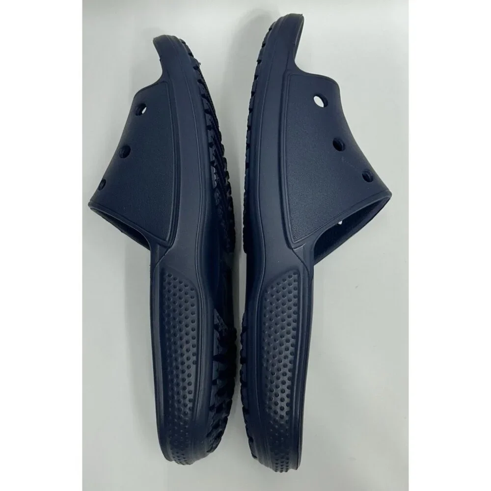 NEW Crocs Classic Slides Sandals M7/W9 Slip On Navy Blue Unisex Croc Logo Charm